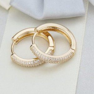 14K Gold Cubic Zirconia Pave Hoop Earrings